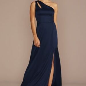 Chic One-Shoulder Navy Dress